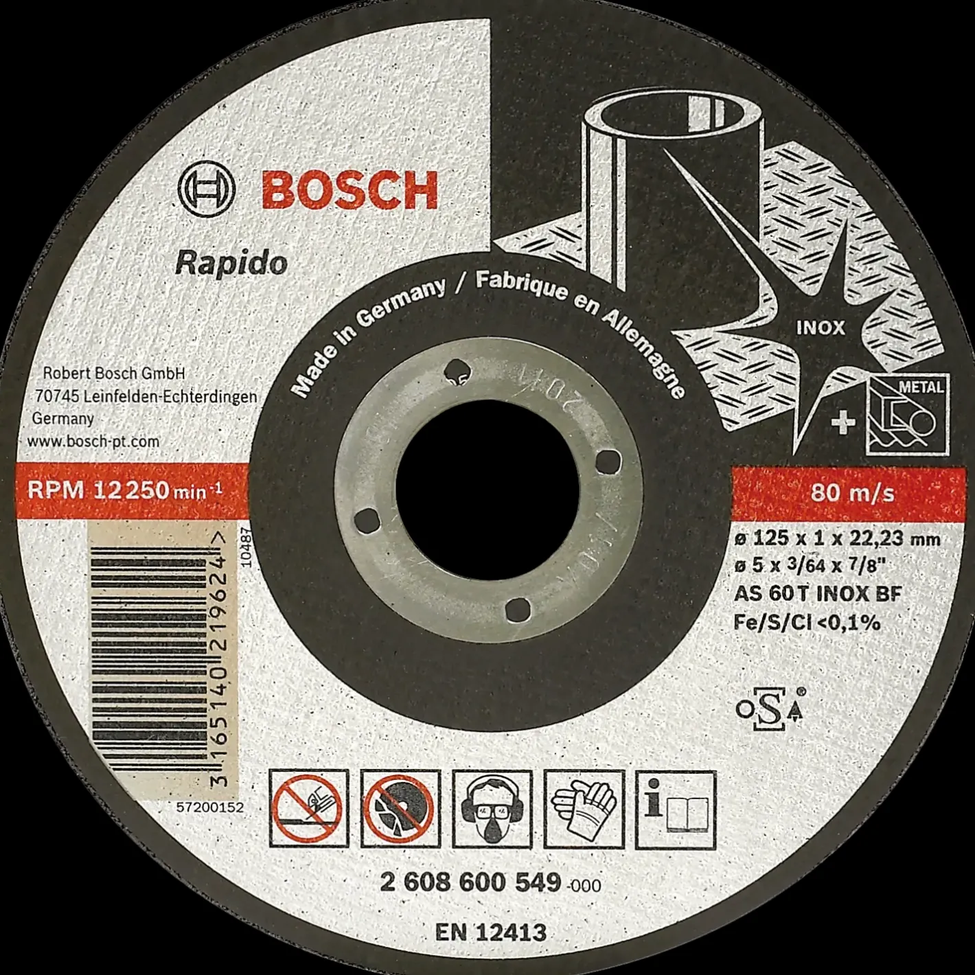 Bosch Professional Bosch AS 60 T INOX BF lige skæreskive inox-Rapido Ø115 mm* Klinger Til Vinkelslibere