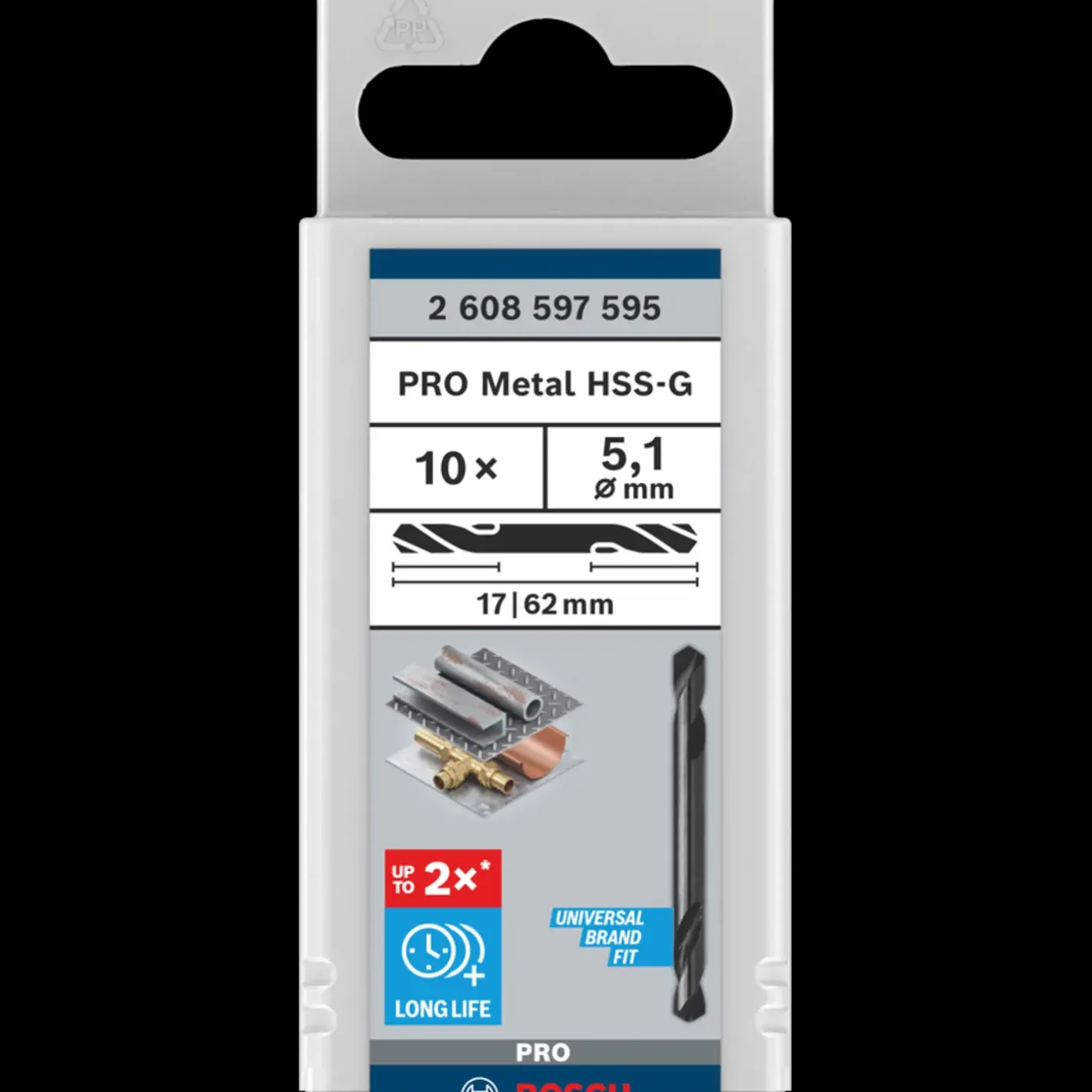 Bosch gør det selv Bosch PRO Metal HSS-G spiralbor med dobbelt ende, 5,1 x 17 x 62 mm, 10 stk.* Bor- Og Borsæt