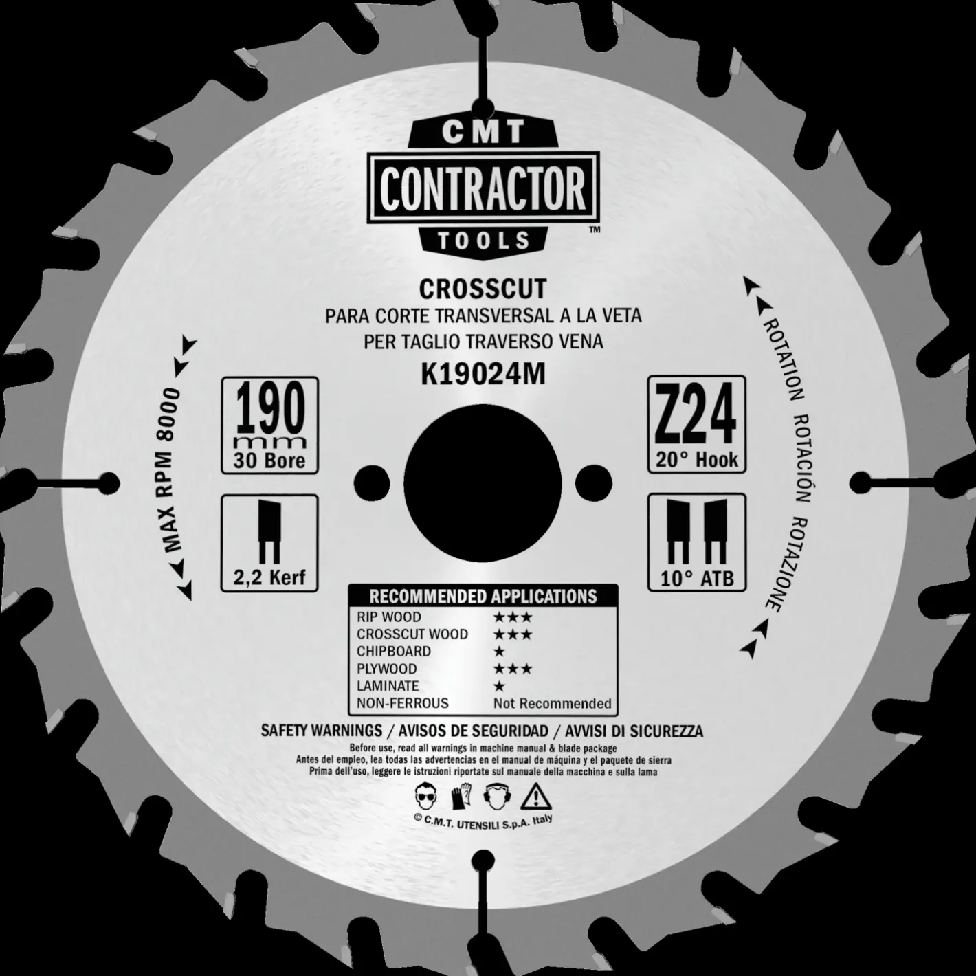 CMT savklinge Contractor 190x2,2x30 Z24W 10 stk pk* Rundsavklinger