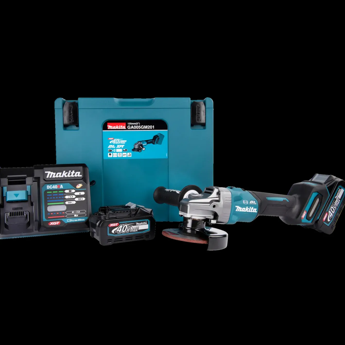 Makita GA005GM201 XGT 40V vinkelsliber 4.0 Ah batteri og lader* Vinkelslibere