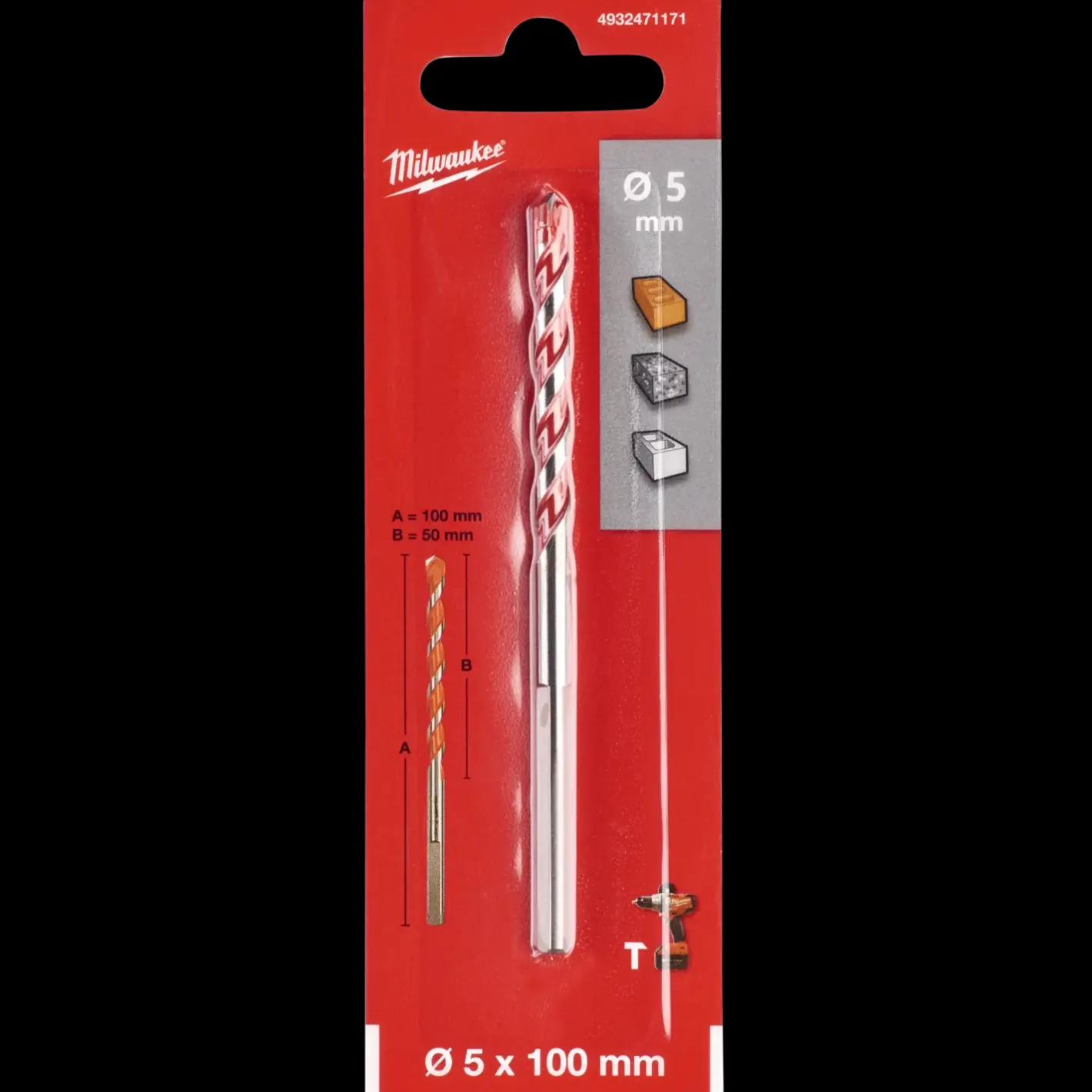 Milwaukee premium murbor med karbidspids 5x100 mm* Bor- Og Borsæt