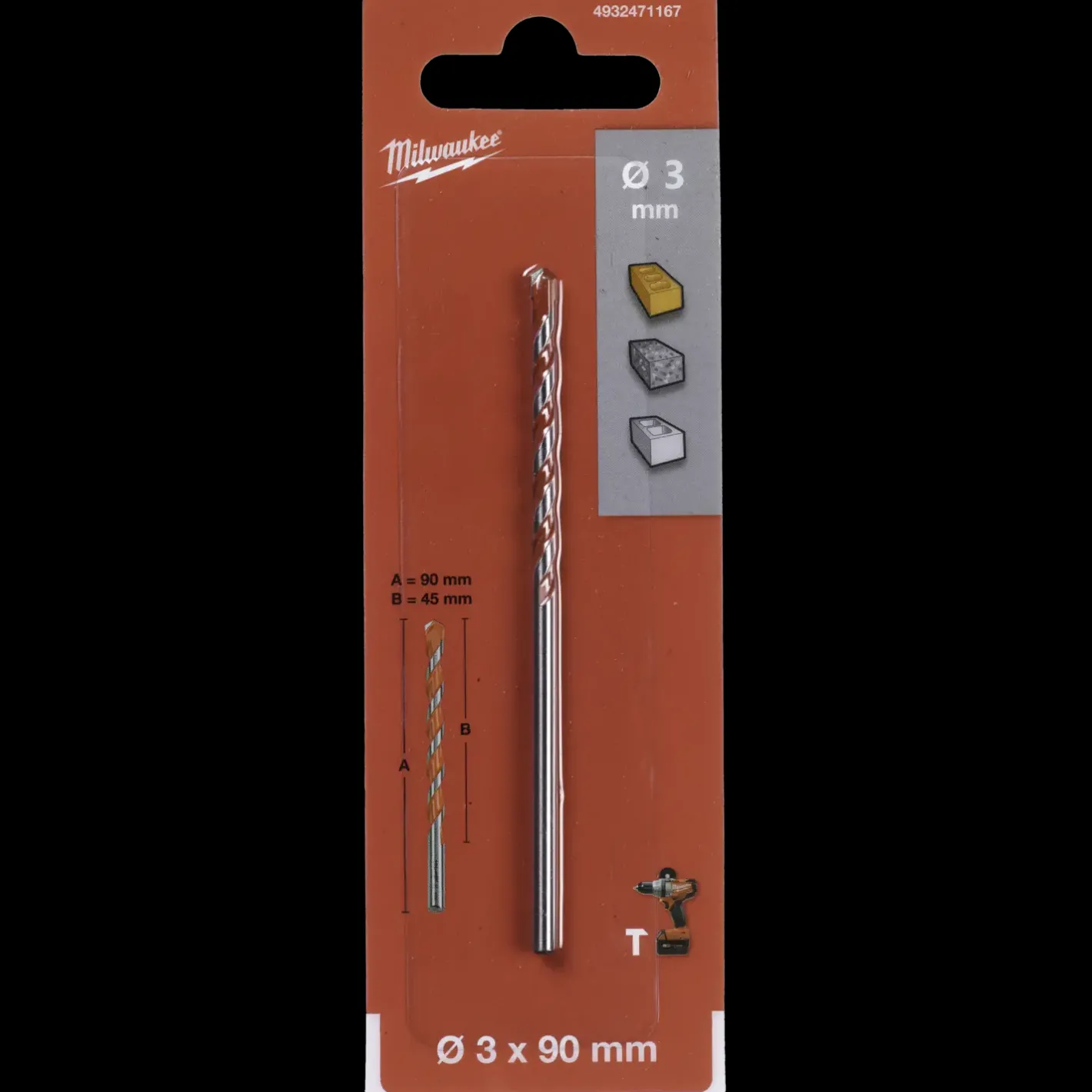 Milwaukee premium murbor med karbidspids 3x90 mm* Bor- Og Borsæt