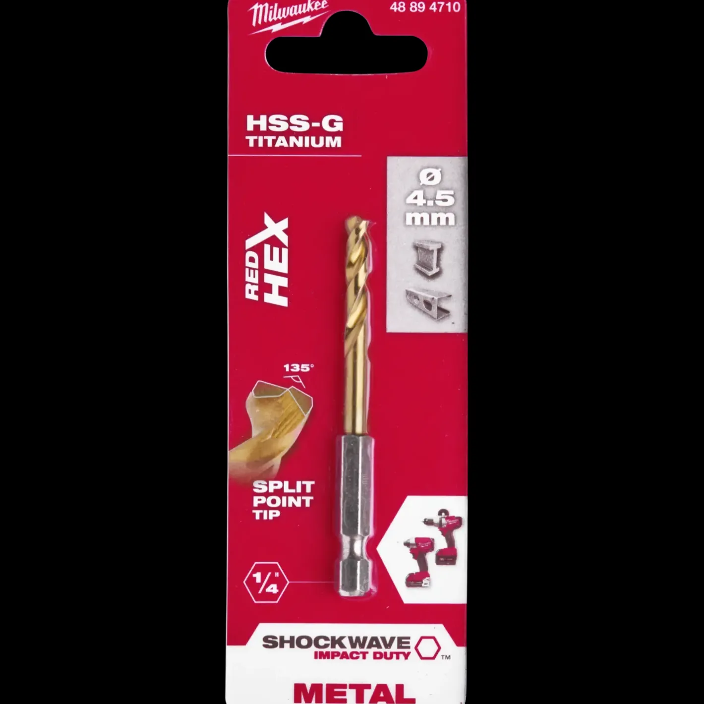 Milwaukee Red Hex shockwave™ HSS-Tin metalbor 4,5 mm* Bor- Og Borsæt