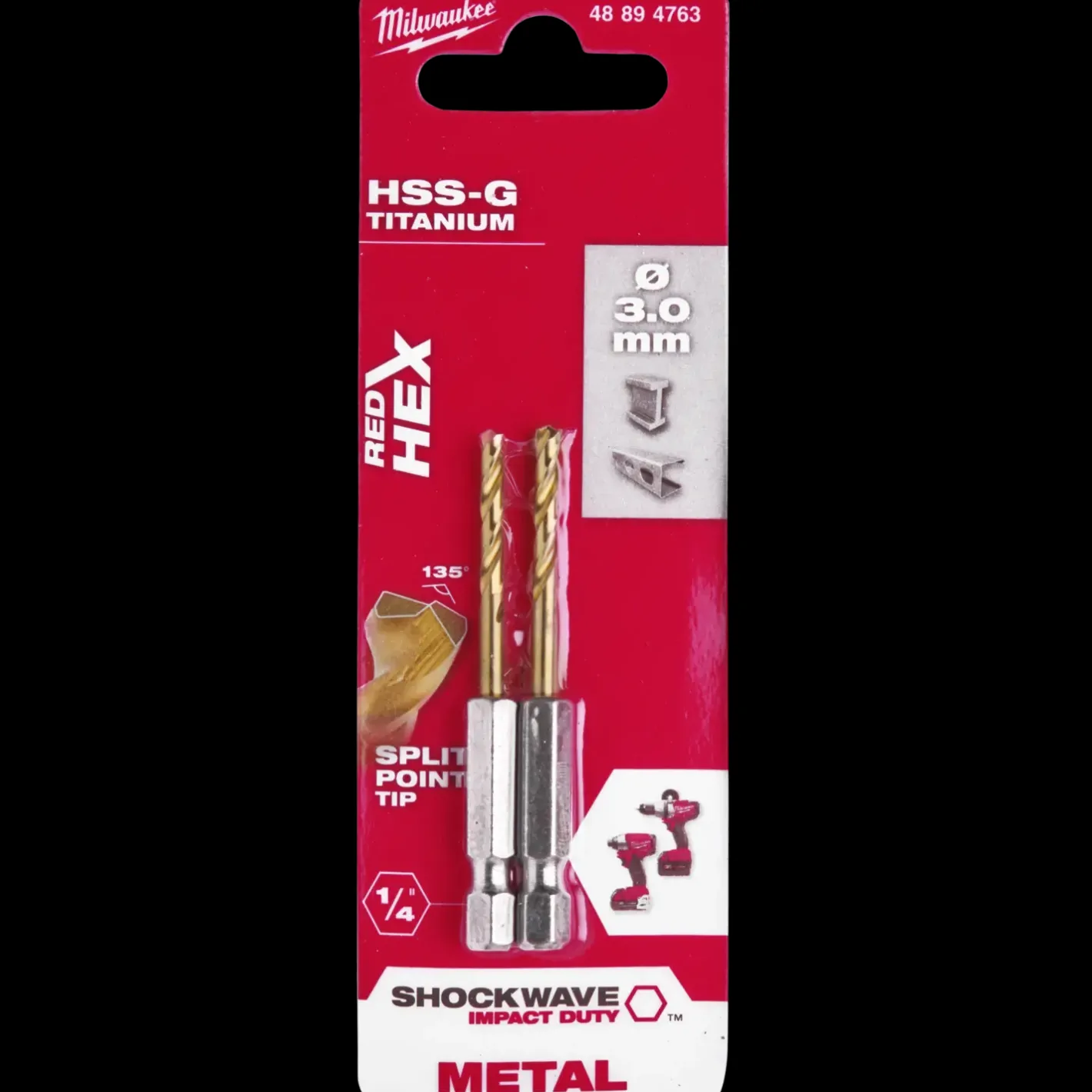 Milwaukee Red Hex shockwave™ HSS-Tin metalbor 3 mm* Bor- Og Borsæt