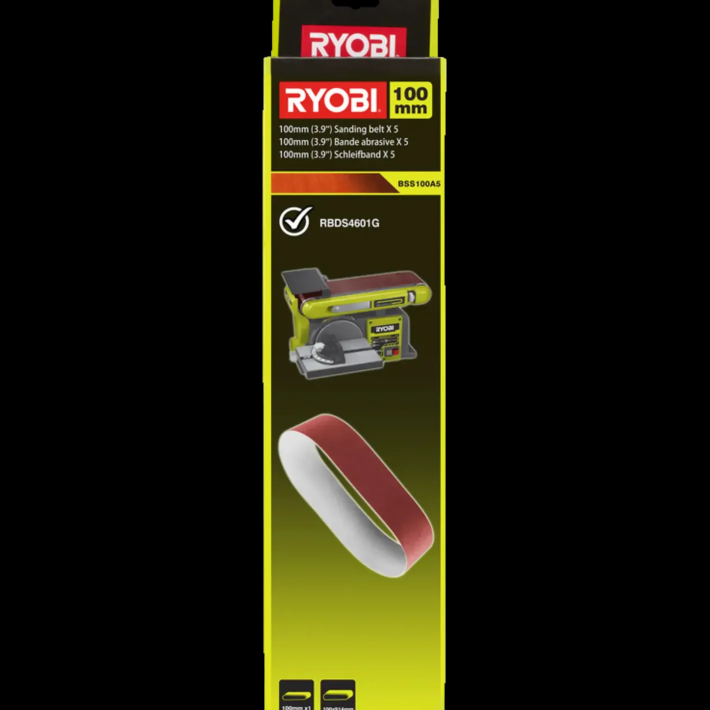 Ryobi BSS100A5 slibebånd 100x914 mm K80 5 stk* Sliberondeller Og Slibeark