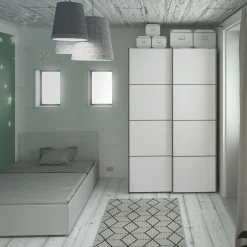 Tvilum Verona skydedørsskab 2 låger 122x201 cm hvid* Garderobe|Tilbehør Til Kontor Og Værksted