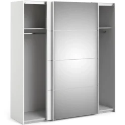 Verona skydedørsskab m/spejl 2 låger 182x201 cm hvid* Garderobe|Tilbehør Til Kontor Og Værksted